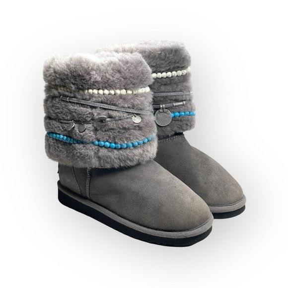 Rare: Tylie Malibu ❃ Gypsy Turquoise Bead Wrap Shearling Ankle Boot ❃ 6.5 7M - Picture 9 of 16
